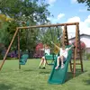 Image de Portique En Bois Rond 3 Agrès Avec Balançoire Bébé Et Toboggan Colza Marron