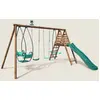 Image de Portique En Bois Rond 4 Agrès Avec Face À Face Et Toboggan Jacinthe Marron