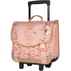 Image de Cartable Trolley Scolaire Galop Imprimé Chevaux Stalla Bianca 38 Cm Rose Pâle