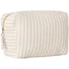Image de Trousse De Toilette Gaze De Coton Rayé Vert De Gris Beige, Blanc