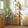 Image de HOMCOM Meuble Colonne Rangement Salle de Bain Bambou Design Naturel 36L x 33l x 140H cm 2 étagères 4 Niveaux + Placard