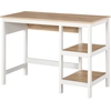 Image de HOMCOM Bureau Informatique multimédia dim. 110L x 48l x 76H cm 2 étagères latérales MDF E1 chêne Clair Blanc