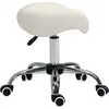 Image de HOMCOM Tabouret à roulettes, tabouret de massage avec hauteur réglable 49-61 cm et selle ergonomique, chaise de travail à roulettes pivotant 360°, pour salon de massage, tatouage, clinique, spa, blanc