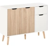 Image de HOMCOM Buffet design scandinave 2 placards tiroir coulissant pieds bois massif pin panneaux particules blanc chêne clair