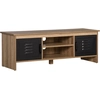 Image de HOMCOM Meuble TV Banc TV 110 cm Design Industriel, avec 2 placards, 2 niches, 2 Passe-Fils, Aspect Bois veinage Portes métal Noir