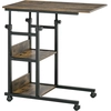 Image de HOMCOM Table d'appoint Bout de canapé Table roulante Table de Lit pour Ordinateur Portable Hauteur réglable - 2 étagères intégrées - cadre métal Marron