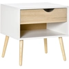 Image de HOMCOM Table de chevet, table de nuit, avec tiroir, design moderne, pieds en bois massif, 50 x 39 x 51 cm, blanc et bois naturel