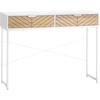 Image de HOMCOM Table Console Industriel 2 tiroirs Aspect Bois de chêne sculpté Motif à Chevrons piètement métal Blanc