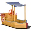 Image de Bac À Sable Bateau De Pirate En Bois - Voile D'ombrage, Coffre Rangement, Gouvernail - Bois Sapin Pré-huilé Orange