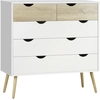Image de HOMCOM Commode 5 tiroirs Design scandinave Meuble de Rangement Chambre Panneau de Particules 99 x 39 x 101 cm Blanc Aspect chêne