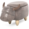 Image de HOMCOM Tabouret Vache - Pouf Vachette - Pouf Taureau Coffre de Rangement 2 en 1 - Pieds Bois d'hévéa revêtement synthétique Aspe