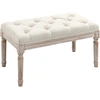 Image de HOMCOM Banc Banquette classique capitonné 80cm bout de lit Rembourrée en lin - bois d'hévéa sculpté, patiné - beige