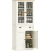 Image de HOMCOM Buffet meuble cuisine rangement armoire de cuisine 4 portes dont 2 portes vitrées et 1 tiroir hauteur 182,5 cm avec étagè