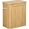 Image de HOMCOM Panier à linge en bambou avec couvercle et poignées capacité 90 litres avec 2 sections et un sac amovible en tissu - 54,2 x 35,2 x 59,5 cm