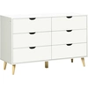 Image de HOMCOM Commode 6 tiroirs meuble de rangement 5 pieds biseautés en bois 120 x 40 x 76 cm - blanc