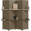 Image de HOMCOM Paravent intérieur 4 panneaux 181L x 180H cm 2 étagères pliables séparateur de pièce bois de pin bambou fibres de papier tressée marron