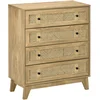 Image de HOMCOM Commode 4 tiroirs meuble de rangement cannage en rotin 80 x 35 x 95 cm aspect bois clair