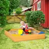 Image de Bac À Sable Carré En Bois Pour Enfants 4 Assises En Coin Et Film Protection 109 X 109 X 19,8 Cm Bois Naturel Beige