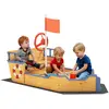 Image de Bac À Sable Bateau De Pirate - Banc, Coffre Rangement, Gouvernail, Drapeau, Bâche - Bois Sapin Pré-huilé Jaune