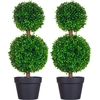Image de HOMCOM Lot de 2 arbres buis artificiel double boules avec tronc et pot inclus - hauteur 60 cm vert