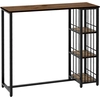 Image de HOMCOM Table de bar table haute de cuisine mange-debout avec étagères - 120 x 40 x 105 cm - piètement acier noir marron