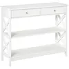 Image de HOMCOM Table de console table d'entrée style table de drapier néo-rétro 2 tiroirs 2 étagères dim. 100L x 30.5l x 80H cm en bois Blanc