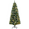 Image de HOMCOM Sapin de Noël artificiel lumineux 180 cm 703 branches 250 LED avec 30 pommes de pin - support pied pliable Ø 80 vert