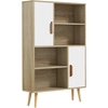 Image de HOMCOM Bibliothèque scandinave 4 niches + 2 placards avec étagère dim. 80L x 24l x 123H cm Pieds effilés inclinés Bois Massif Chêne