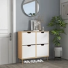 Image de HOMCOM Meuble à chaussures 4 abattants avec étagère réglable et pieds en bois, rangement grande capacité pour 16 paires, pour couloir et entrée, 95 x 26 x 95 cm, naturel