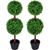Image de HOMCOM Lot de 2 arbres buis artificiel double boules avec tronc et pot inclus - hauteur 90 cm vert