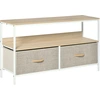 Image de HOMCOM Meuble TV Bas sur Pieds support TV pour télévison jusqu'à 47 pouces Style Industriel 2 tiroirs en Tissu Gris Bois Naturel et métal Blanc