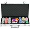 Image de SPORTNOW Mallette de Poker Coffret de Poker Complet, verrouillable, avec 300 jetons 5 dés 2 Jeux de Cartes 3 boutons 1 Tapis en