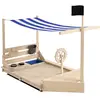 Image de Bac À Sable Bateau De Pirate En Bois Avec Jeu De Cuisine Et 6 Accessoires Beige