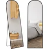 Image de HOMCOM Miroir sur pied, miroir mural carré, coins arrondis, cadre en aluminium, convient pour l'entrée, la chambre ou le dressing, 50 x 16 cm