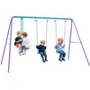 Image de Balançoire 3 Agrès Portique Avec 2 Balançoires Et Face À Face Dim. 2,8l X 1,4l X 1,78h M Métal Époxy Anticorrosion Violet