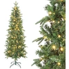 Image de HOMCOM Sapin de Noël artificiel 180 cm, arbre de Noël slim avec 200 lumières blanches chaudes, 8 modes d'éclairage, 605 pointes de branche articulée, support en métal, plastique ignifuge, vert