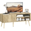 Image de HOMCOM Meuble TV 115 cm, meuble télé pour téléviseur jusqu'à 55 pouces avec placard à porte, compartiments ouverts et étagère réglable, pieds en pin, banc TV pour salon, chambre à coucher, chêne