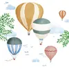 Image de Stickers Géants Montgolfière Aquarelle Bleu, Jaune, Vert