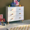 Image de Commode Enfant, Décor Bois, 3 Tiroirs, Pieds Et Poignées Nuage En Pin Blanc