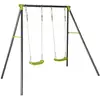 Image de Portique Balançoire Double En Métal, 2 Places, Noir Et Vert, Acier, L 217 X P 153 X H 195 Cm Noir Et Vert