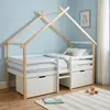 Image de Lit Cabane Enfant 90 X 190 Cm Bois De Pin Blanc Sommier À Lattes Inclus Et 2 Tiroirs - Sienna Blanc