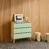 Image de Commode Enfant Décor Bois 3 Tiroirs, Pieds Bois De Pin - 80 X 30 X 79 Cm - Azur Vert