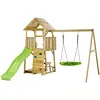 Image de Aire De Jeux : Balançoire, Nid, Toboggan, Escalade, Bac À Sable, Table Woodi Marron