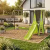 Image de Portique Avec Balançoires, Face À Face, Toboggan, Panier De Basket,mur D'escalade, Tente Vert