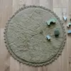 Image de Tapis Rond Coton Lavable Finition Crochet Perla Olive