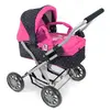Image de Poussette Pour Poupée Smarty - Rose Fleuri Et Marine À Pois Rose Et Noir