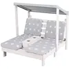 Image de Double Chaise Longue En Bois Massif Fsc® + 4 Coussins Et Pare Soleil Gris / Motif Étoiles