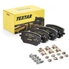 Image de TEXTAR 2298701 Jeu de plaquettes de frein Q+ non préparé pour l'indicateur d'usure, avec vis d'étrier de frein, avec accessoires
