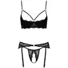 Image de Ensemble 3 pièces ouvert dentelle & anneaux scintillants noir