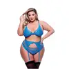 Image de Ensemble 3 pièces dentelle & résille bleu GT